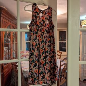 J CREW Midi Dress w Coral & Green Floral